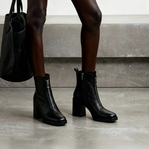Stacked heel ankle boots