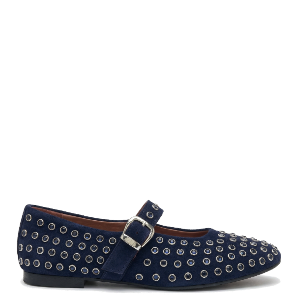 Ballet Flats in Navy blue suede studded embellished with genuine 4mm Swarovski® Dark Indigo stones