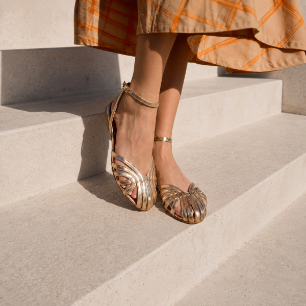 Elegant cage sandal silhouette with contemporary styling