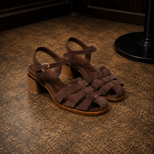 Chic Block heel brown suede Sandals