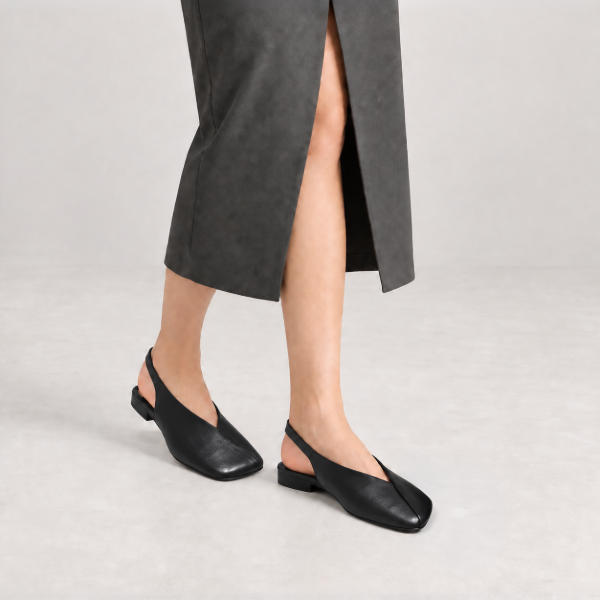 Modern chic premium leather low heel slingback