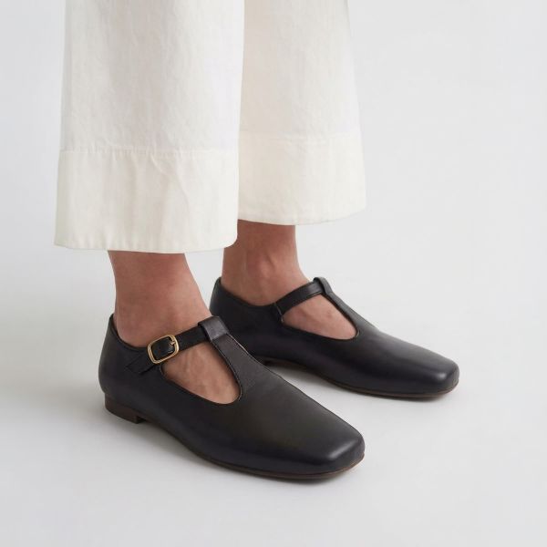 matte black T-strap flat-ballets