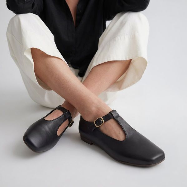 matte black T-strap flat-ballets
