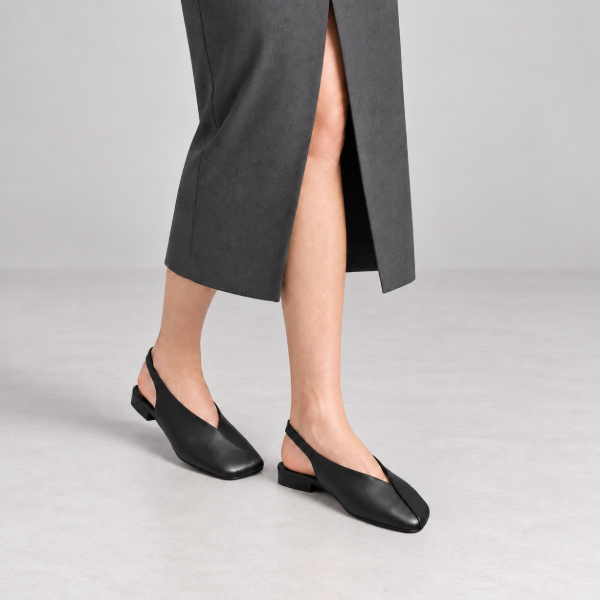 Modern chic premium leather low heel slingback