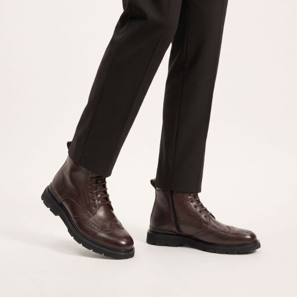 Smoky brown leather combat boots  with wool lining