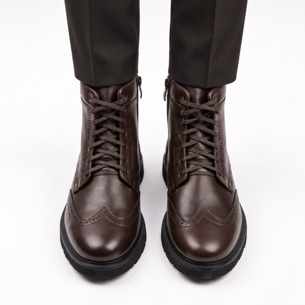 Smoky brown leather combat boots  with wool lining
