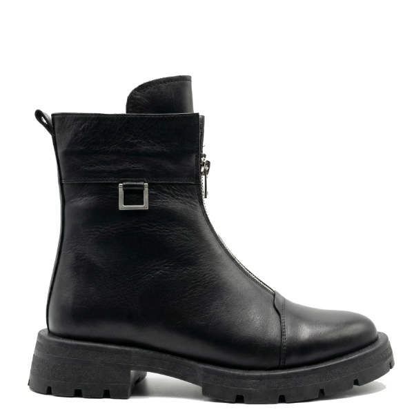 Trendy black leather booties