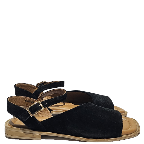 Flat Open Toe Sandals in black suede