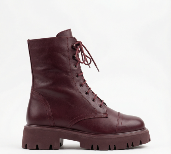 Burgundy leather combat boots