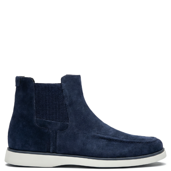 Moc toe navy blue suede chelsea boots for men
