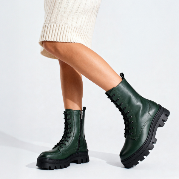 Khaki Combat Boots Below calf High