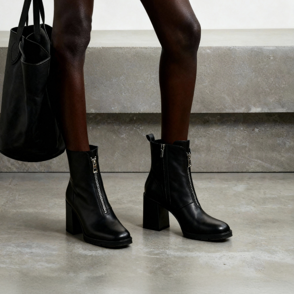 Stacked heel ankle boots